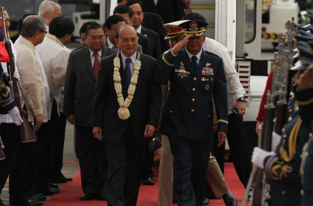 1ST PH TRIP. Myanmar President U Thein Sein arrives for a 3-day state visit in the Philippines. Photo by Edwin Llobrera