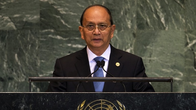 ETHNIC UNREST. Myanmar President Thein Sein addresses the 67th United Nations General Assembly meeting September 27, 2012 at the United Nations in New York. AFP PHOTO / DON EMMERT