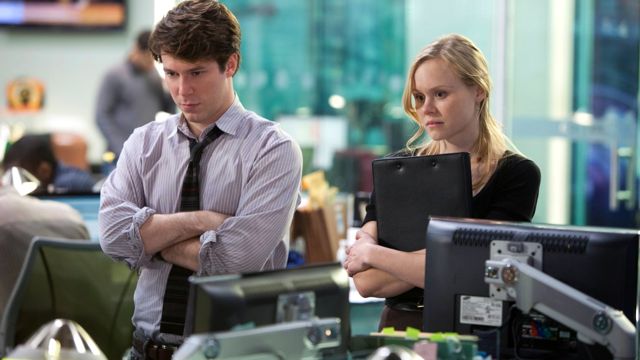 'SECRET' LOVERS. John Gallagher Jr and Alison Pill in a scene from 'The Newsroom.' Image from The Newsroom Facebook page