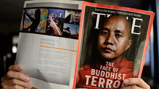 ‘MISUNDERSTANDING BUDDHISM.’ Myanmar reacted angrily to a Time magazine cover story on a prominent radical monk accused of fuelling anti-Muslim violence, accompanied by the headline "The Face of Buddhist Terror". AFP/Christophe Archambault 