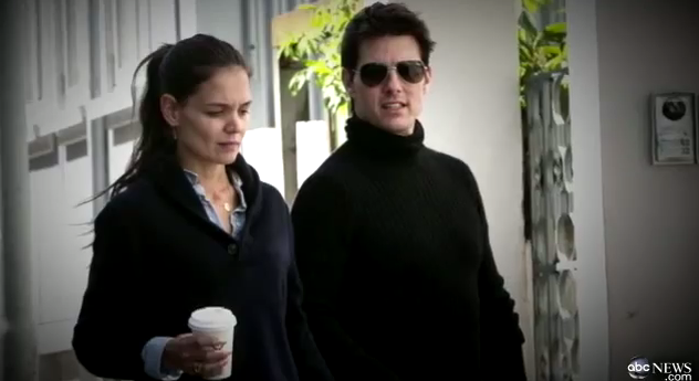 THE LAST PHOTO TOGETHER of Tom Cruise and Katie Holmes taken three weeks before the divorce was filed. Notice the expression on Holmes' face. Screen grab from YouTube
