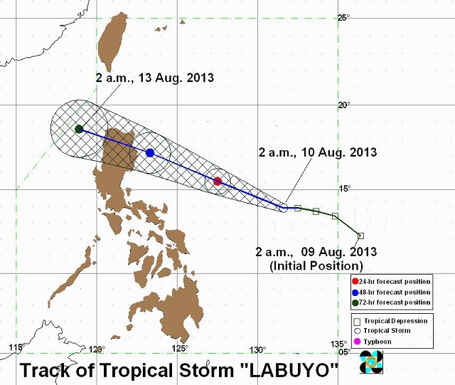 PAGASA Track as of 2 am, 10 August 2013. Image courtesy of PAGASA