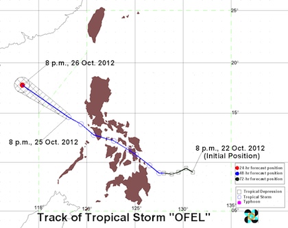 Ofel track as of 8 pm, October 25. Image courtesy of PAGASA