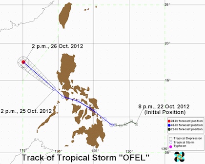 Ofel track as of 2 pm, October 25. Image courtesy of PAGASA