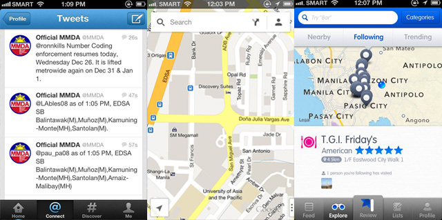 TRAFFIC APPS: From left to right - Twitter, Google Maps, LooLoo.
