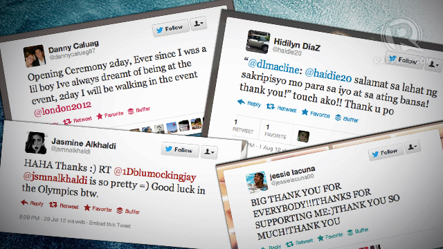 Filipino Olympians took to Twitter to thank fans for cheering them on.