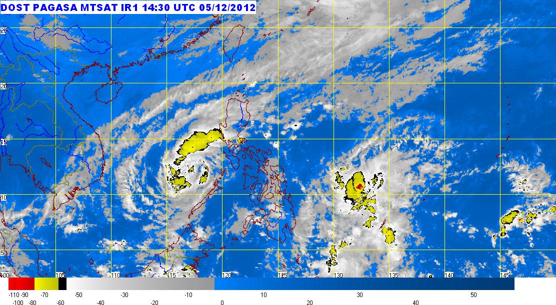 MOVING OUT. 'Pablo' maintains its strength as it moves away from the country. Image from PAGASA's December 5, 2012 11pm update