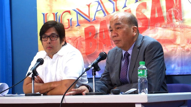 PAROCHIAL CONCERNS. Laguna Rep Danilo Fernandez and Cavite Rep Elpidio Barzaga hold a press conference Tuesday, September 3. Photo by RAPPLER/Angela Casauay