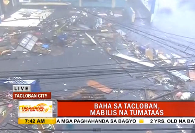 TACLOBAN FLOODING. Flooding hits Tacloban Leyte, with debris and floodwaters inundating the area. Screen shot from ABS-CBN YouTube report