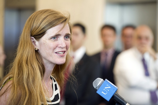 NEW ENVOY. Samantha Power, new Permanent Representative of the United States of America to the United Nations, speaks to the press upon her arrival at the UN Secretariat Building to present her credentials to the Secretary-General, 5 August 2013. UN Photo/Mark Garten