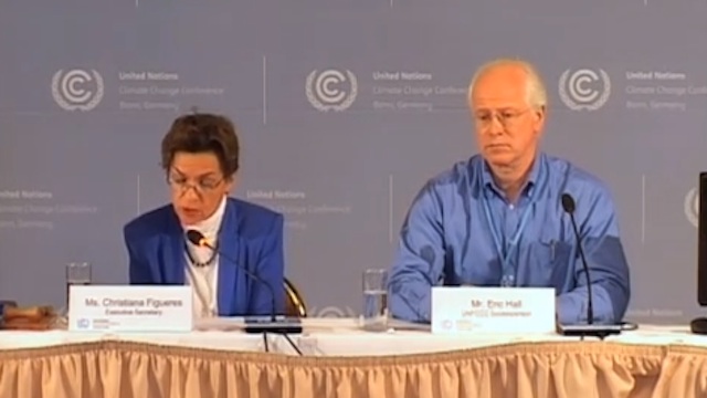UNFCCC Executive Secretary Christiana Figueres briefing the media on the last day of the June Climate Change Conference in Bonn, Germany, June 14, 2013. Frame grab from UNFCCC video