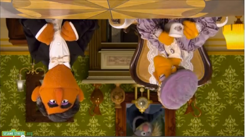 UPSIDE ABBEY. Sesame Street parodies the hit TV show Downton Abbey in this short sketch meant to teach kids the difference between upside down and rightside up. Photo credit: Youtube and Sesame Street