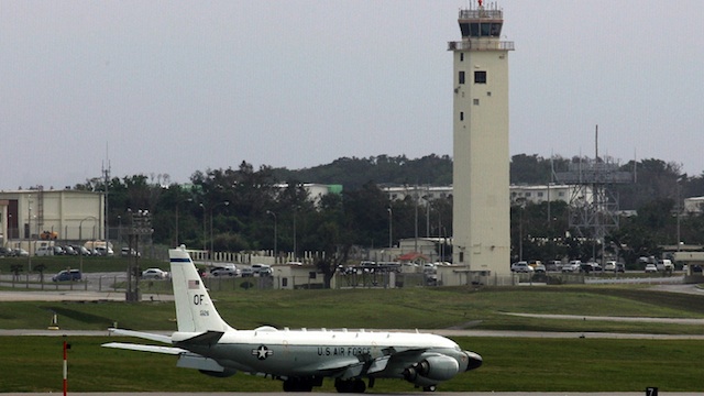 OKINAWA BASE. An U.S. Air Force RC-135V/W Rivet Joint reconnaissance aircraft is seen on the tarmac after landing at the U.S. Air Force Kadena Air Base in Kadena city, Okinawa Island, southern Japan, 12 February 2013. EPA/Hitoshi Maeshiro
