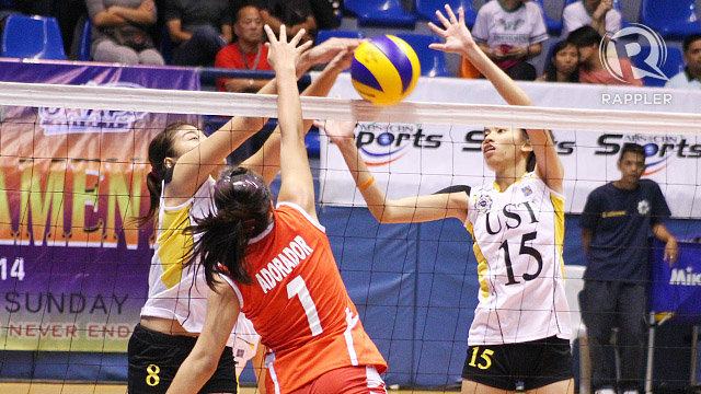 SNAPPED. Shaya Adorador of UE goes up for a spike. Photo by Josh Abelda