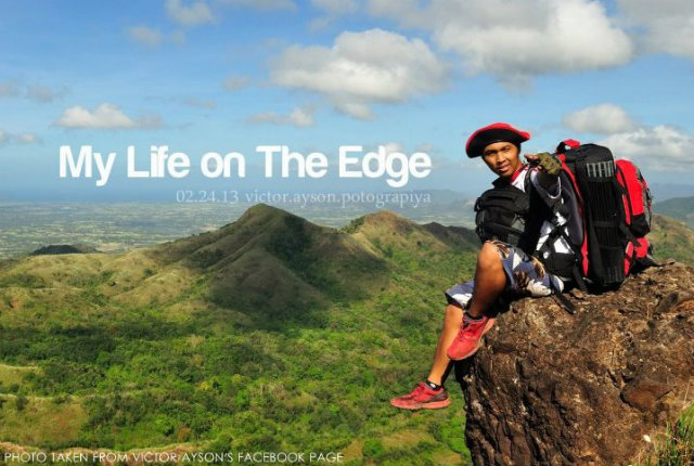 LIFE ON THE EDGE. This photo of mountaineer Victor Joel Ayson was posted on his Facebook page. Photo obtained from www.pinoymountaineer.com