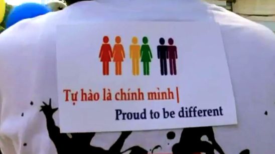 BEHIND THE SHIRT OF a gay pride parade participant. Screen grab from YouTube (AFP)