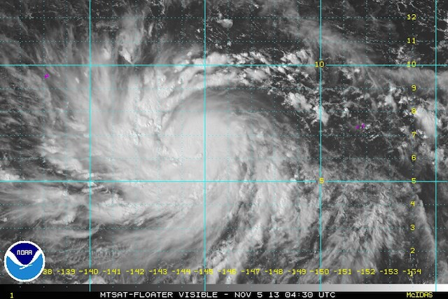 INCOMING STORM. Satellite image for Haiyan as of 4:30 UTC (12:30 pm Manila time) November 5, 2013. Image courtesy NOAA