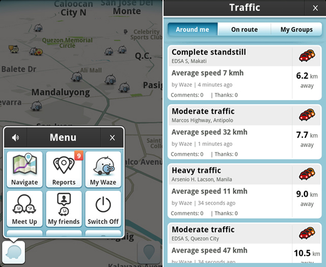  THE MAP TELLS TROUBLE. Icons indicate particular reports on the map that have been reported by Waze users.