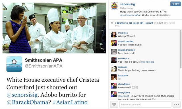 ADOBO BURRITO? Filipina chef Cristeta Comerford beside US First Lady Michelle Obama. Photo from senorsisig Instagram account