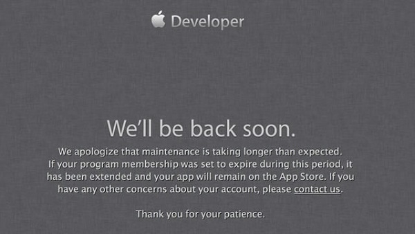 DEV SITE DOWNTIME. Apple released an email telling users of a potential security breach on the Apple developer website