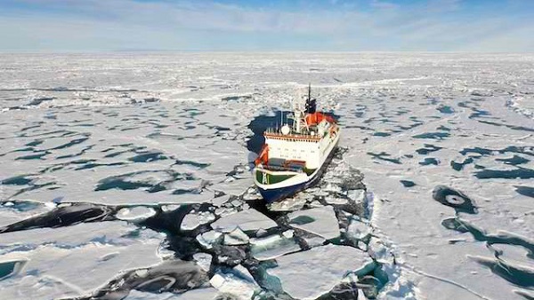 ICY NORTH. An aerial view of the research ship 'Polarstern' (North Star) sailing on the Artic Ocean at the North Pole, October 6, 2011. Photo by EPA/Stefan Hendriks / Alred Wegener Institute handout
