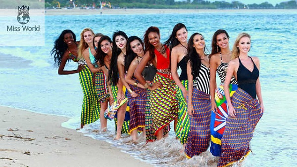 BEACH FASHION. The Miss World 2013 pageant continues despite threats. Pictured are the 11 Beach Fashion finalists including Miss Philippines Megan Young [3rd from right]. Photo from www.missworld.com