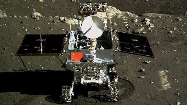 YUTU ON THE MOON. The Yutu (Jade Rabbit) moon rover as photographed by the Chang'e moon lander, in an image released by the Beijing Aerospace Control Center. 