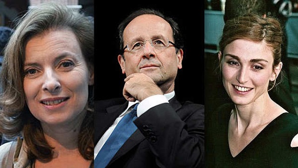 PRESIDENTIAL LOVE TRIANGLE? (L-R) Valerie Trierweiler, French President Francois Hollande, and Julie Gayet. Images courtesy WikiCommons