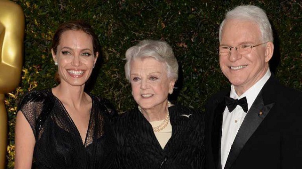 HONORARY OSCAR AWARDEES. Honorees Angela Lansbury (C), Angelina Jolie (L) and Steve Martin (R) arrive for the 2013 Governors Awards, presented by the American Academy of Motion Picture Arts and Sciences (AMPAS), in Hollywood, California, November 16, 2013. AFP / Robyn Beck
