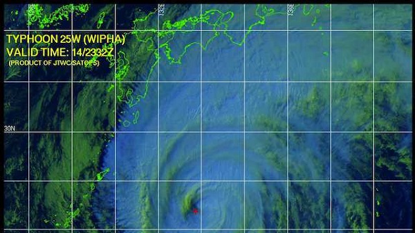 TYPHOON WIPHA. Typhoon Wipha as seen in this satellite image by the US Navy Joint Typhoon Warning Center (JTWC), 15 Oct 2013. Image courtesy JTWC
