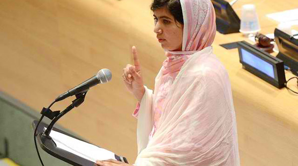 EDUCATION ADVOCATE. Malala Yousafzai, the 16-year-old who was shot by the Taliban in Pakistan in 2012, speaks at United Nations headquarters in New York, New York, USA, 12 July 2013. Photo by EPA/Justin Lane
