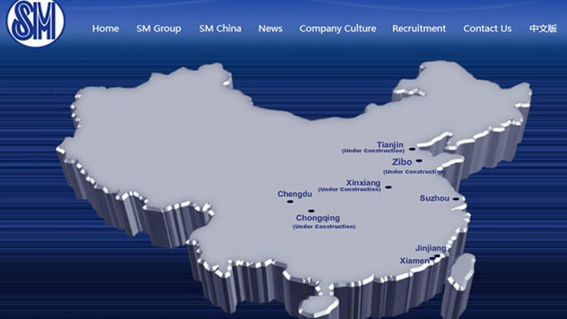 CHINA MALLS. The map shows SM Prime's various malls in China. This is a screengrab from a page on www.smcity.cn/en/map.php