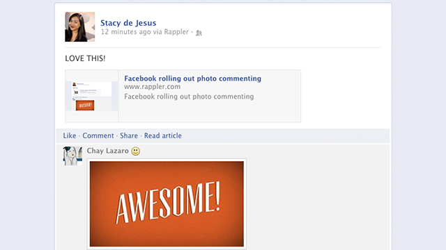 PHOTO COMMENTS. Facebook is providing people with the means to upload photos in the comments section.