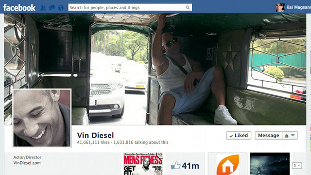 FACEBOOK-SAVVY. Diesel's new cover photo which he uploaded on May 15 at 2:30pm. Screen shot from Facebook
