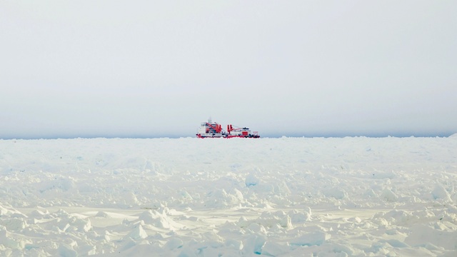 STUCK IN ICE. A file picture made available on 29 December 2013 shows Chinese icebreaker 'Snow Dragon' (Xue Long) seen from the 'Akademik Shokalskiy' ship, which got stuck in ice in Antarctica, 28 December 2013. Andrew Peacock/Footloosefotography.com/EPA