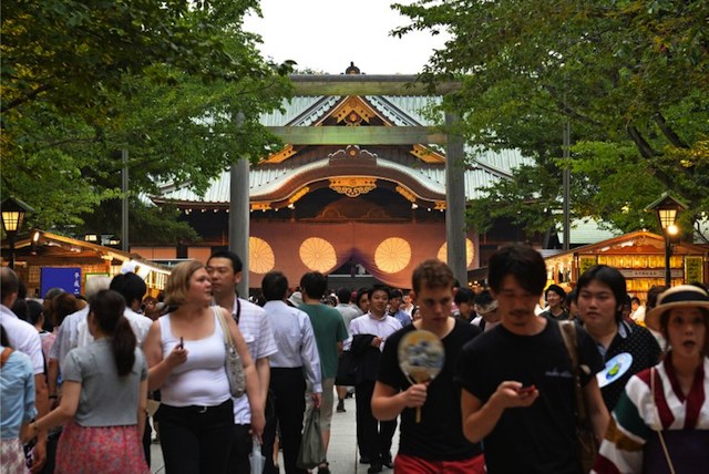CONTROVERSIAL SHRINE. People visit the Yasukuni Shrine during the Mitama Matsuri festival in Tokyo on July 13, 2013. Kazuhiro Nogi/AFP