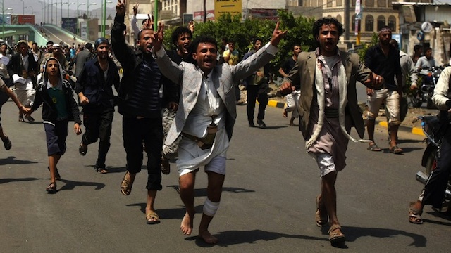 MUSLIM WRATH. Yemeni protesters shout slogans during a protest against a film deemed insulting to the Prophet Mohammed, in Sanaa on September 13, 2012. AFP PHOTO/ MOHAMMED HUWAIS