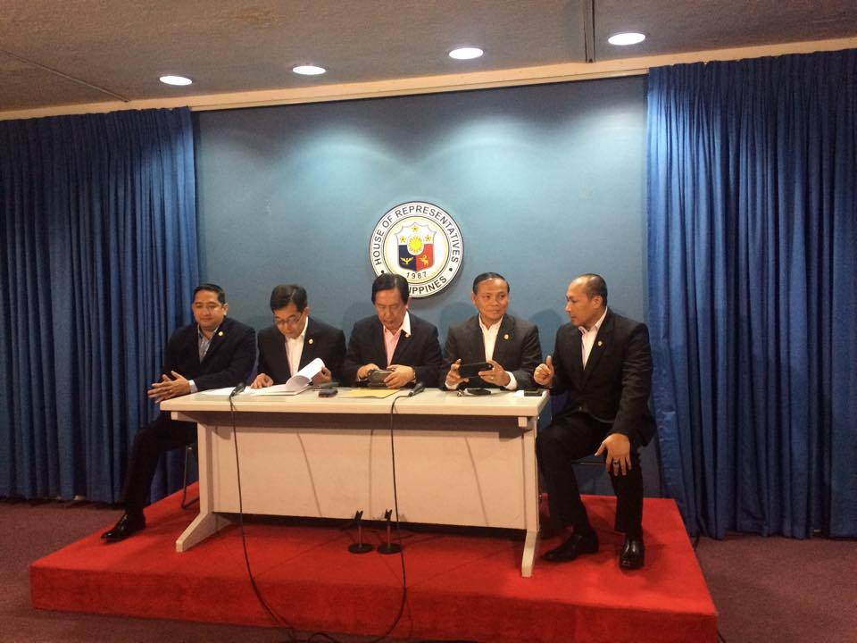 From left to right: Representatives Ashley Acedillo, Samuel Pagdilao, Romeo Acop,  Leopoldo Bataoil and Gary Alejano.