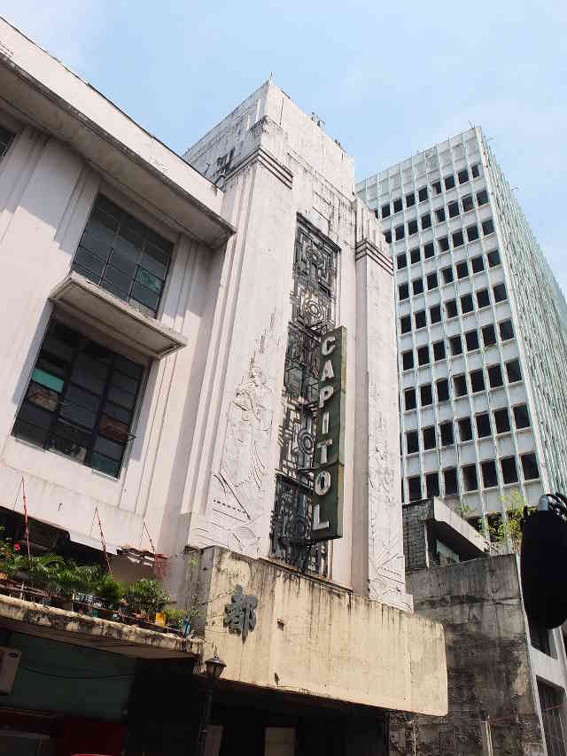 CAPITOL THEATER. It is one of the most distinct landmarks in Escolta and was designed by famed architect Juan Nakpil