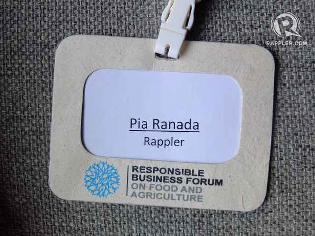 ECO-FRIENDLY. This press ID from an event I recently attended is hand-made and made from 100% recycled paper and banana fiber. Photo by Pia Ranada/Rappler