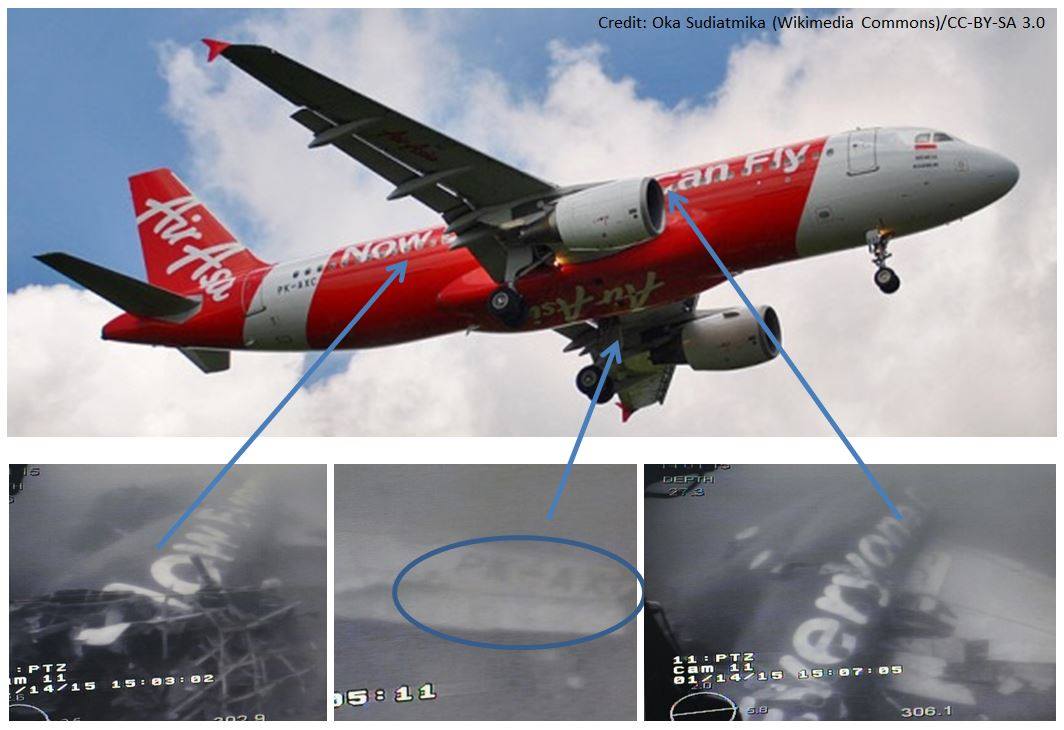 Image posted by Singaporean Defense Minister Ng Eng Hen apparently showing the fuselage of the crashed AirAsia jet. Photo taken from his Facebook page