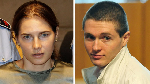 GUILTY. This March combination image is made of file pictures shows US student Amanda Knox (L) and her former boyfriend Raffaele Sollecito during their trial in Perugia. AFP PHOTO / FILES / FABIO MUZZI /ALBERTO PIZZOLI