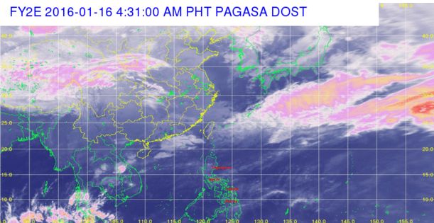 Satellite image as of 4:31 am on January 16. Photo courtesy of PAGASA