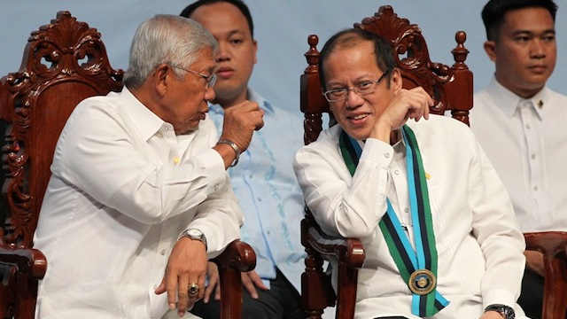 FATHER FIGURE: President Benigno Aquino III and Defense Secretary Voltaire Gazmin. Malacañang photo