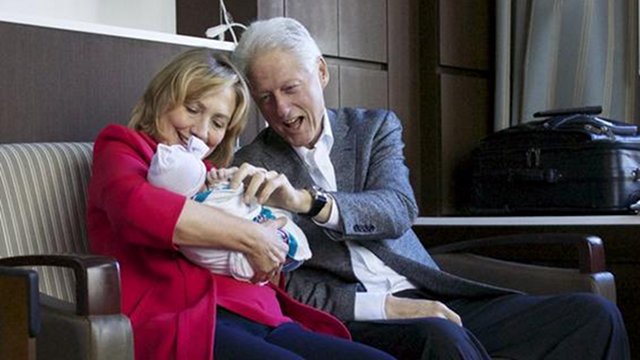 'COULDN'T BE HAPPIER.' Former US President Bill Clinton posts this photo on his Twitter account and says his wife 'couldn't be happier' to be a grandmother. 