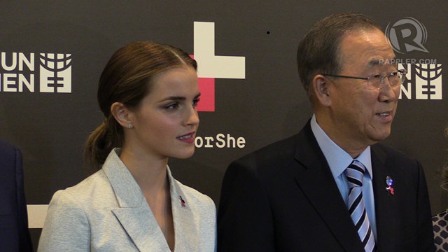 'FEMINIST AMBASSADOR.' UN Women Goodwill Ambassador Emma Watson and UN Secretary-General Ban Ki-Moon launch the UN's "HeForShe" campaign for gender equality. Photo by Ayee Macaraig/Rappler 