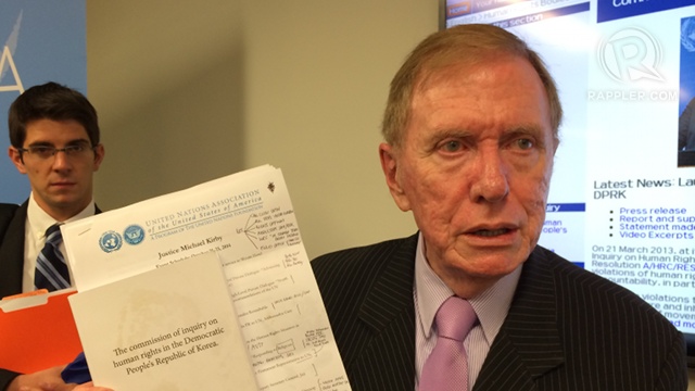 WORLD'S CHALLENGE. Australian judge Michael Kirby urges the UN to refer North Korea's human rights abuses to the ICC. Photo by Ayee Macaraig/Rappler