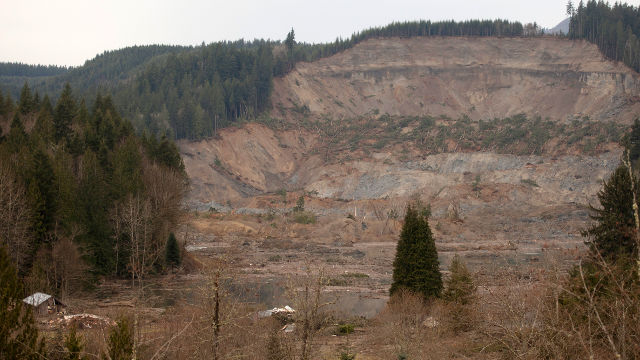 LANDSLIDE. A general view showing the break-away part of a hill, after a mudslide near Oso, Washington, USA, March 25, 2014. Matt Mills McKnight/EPA