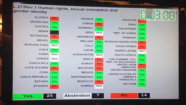 IN FAVOR. The Philippines votes "yes" to a landmark UN resolution expressing concern at violence against LGBT individuals. Photo courtesy: International Gay and Lesbian Human Rights Commission