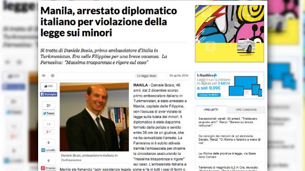 Screenshot from Italian newspaper La Repubblica